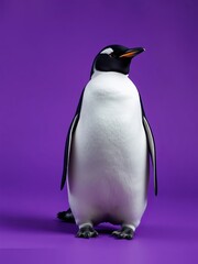 Obraz premium an image of a penguin standing on a purple surface, there is a penguin that is standing on a purple surface