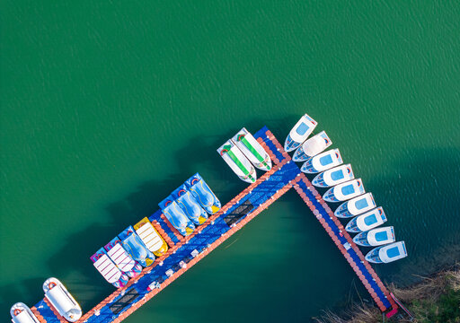 Vertical Aerial View of Park Boating Dock and Lake