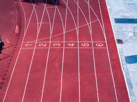 Aerial View of Rubber Running Track and Lane Markings