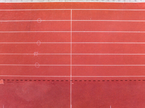 Aerial View of Rubber Running Track and Lane Markings