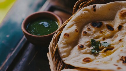Aromatic Indian Flatbread with a Side of Flavorful Sauce