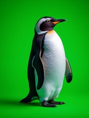 Fototapeta premium an image of a penguin standing on a green background, there is a penguin standing on a green background with a green background