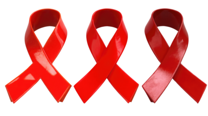 Three red ribbons are arranged in a row, representing dedication and awareness for important health initiatives, especially HIV/AIDS awareness. This striking display promotes education and compassion