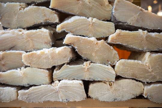Traditional dried salted codfish stack