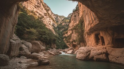 Gorge, river, mountains, nature