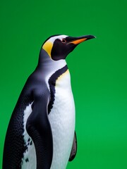 Obraz premium an image of a penguin standing on a green surface, there is a penguin standing on a green surface with a green background