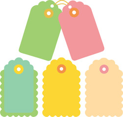 A vector set features a collection of colorful paper price tags designed as sale labels and business icons