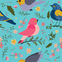 Vector spring bird pattern illustration 
