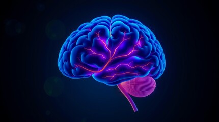 Brain Anatomy with Glowing Veins: A detailed depiction of the brain showcasing its intricate network, with the veins and arteries highlighted.