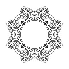 Exquisite Indian Mandala in Black and White Coloring Book Page