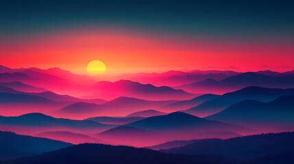 Layers of mountains bathed in sunset