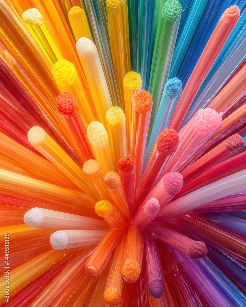 Poster Vibrant Array of Colorful Rods Bursting Outward in a Mesmerizing Display of Light and Color