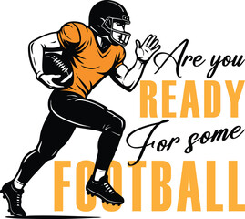 Retro American Football Player Running Vector Illustration on White Background