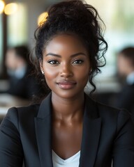 Obraz premium Stylish African American businesswoman leading investor meeting modern minimalist office crisp professional atmosphere