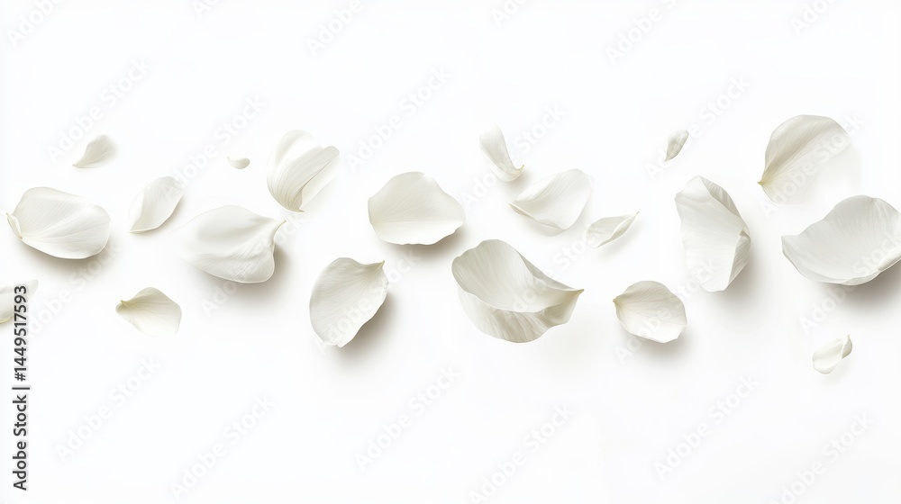 Poster delicate white petals floating on a clean background perfect for wedding or spa themes and design