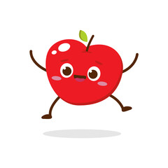 Cute Smiling Red Apple Character. Kawaii Red Fruit Mascot Style Vector. Cute vector character set in various action emotions. Collection symbols isolated on a white background