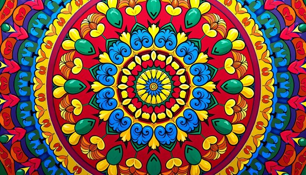 Colorful mandala pattern with geometric shapes for meditation and yoga practice. Circular design for Diwali, International Yoga Day, and World Mental Health Day greeting card - Powered by Adobe