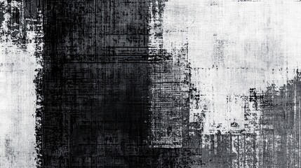 Obraz premium Abstract black and white pixelated fabric texture with grainy halftone pattern, resembling risograph print and layered fibers. Perfect for graphic design, printmaking, and monochrome backgrounds.