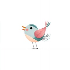 Cute Cartoon Bird Illustration Pastel Colors Happy Singing Bird Digital Art