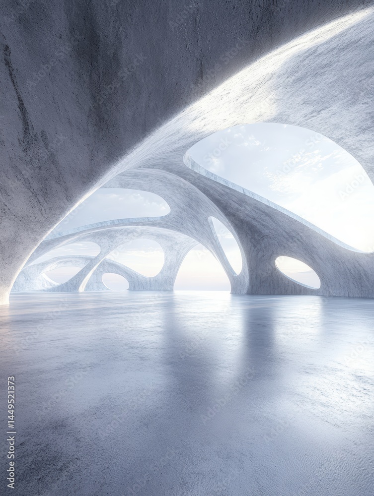 Poster Modern Architecture Interior with Arches and Light Creating a Futuristic Space Design