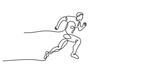 Continuous One Line Sprinting Man. Dynamic Motion Sport Speed Minimalist Vector Art.