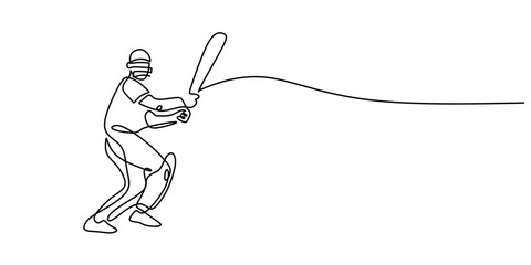 Single Line Drawing Softball Player Bat. Action Sportsman Minimalist Vector Art.