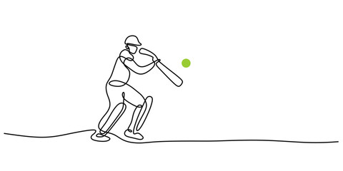 Continuous One Line Softball Player. Dynamic Pose Sports Activity Minimalist Vector.