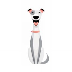Obraz premium Happy Grey and White Cartoon Dog Sitting Joyfully