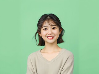 Fototapeta premium an image of a woman smiling and wearing a sweater, there is a woman smiling and posing for a picture