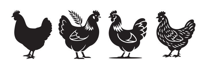 Cock and chicken silhouette vector illustration eps 10