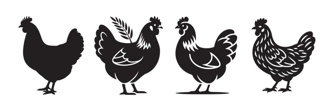 Cock and chicken silhouette vector illustration eps 10