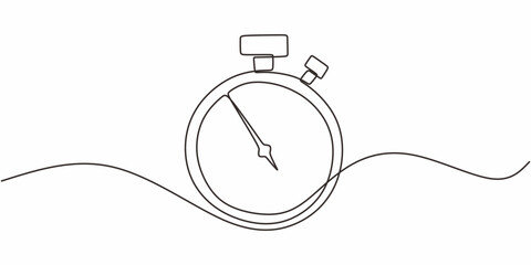 Continuous Single Line Drawing Stopwatch. Timekeeping Minimal Vector Graphic.