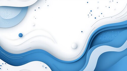 Abstract blue and white paper cut style background with wavy layers and decorative elements