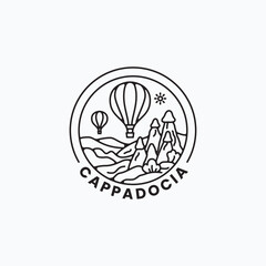 Minimalist Hot Air Balloon Line Art over Cappadocia Landscape for Travel and Adventure Designs