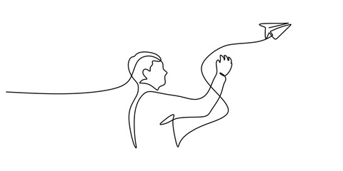 Continuous One Line Paper Airplane. Creative Leisure Minimalist Vector Art.