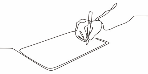 Minimalist One Line Drawing Hand Pen. Writing Paper Note Taking Vector Art.