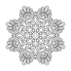 Hand Illustrated Folk Art Mandala Coloring Book Page