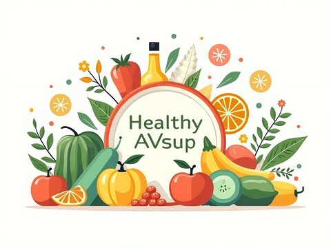 an image of a healthy avsup sign surrounded by fruits and vegetables, there is a healthy avsup sign surrounded by fruits and vegetables