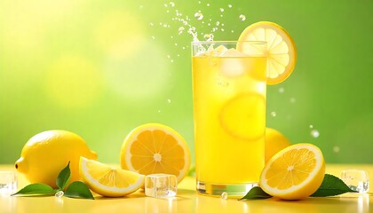 Refreshing Lemonade Drink with Ice and Lemon Slices