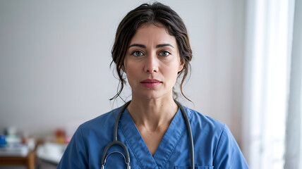 Confident female doctor ready to help patients feel better serious expression healthcare professional