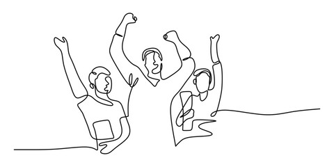 Single Line Vector Art Young Person. Raising Hand Excitement Celebration Joy.