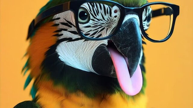 Parrot wearing glasses, playful expression