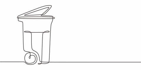 Single Line Art Rolling Trash Can. Waste Disposal Recycling Symbol Vector.