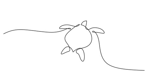 Single Line Vector Sea Turtle. Swimming Ocean Life Environment Symbol Art.