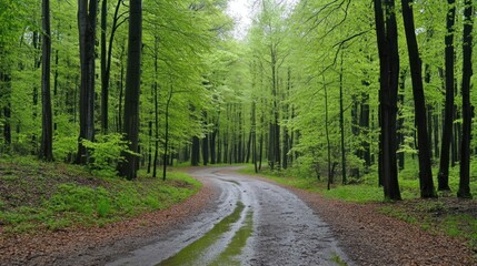 Fototapeta premium Serene Forest Path: A Tranquil Walk Through Lush Greenery