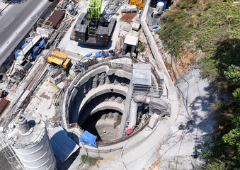 Construction Site With A Circular Underground Tunnel Excavation Area