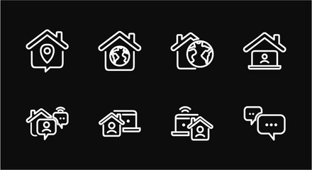 Fototapeta premium Remote Work Line Icons . Freelancer Work from Home, Video Call, Online Meeting, Teleconference Vector Set