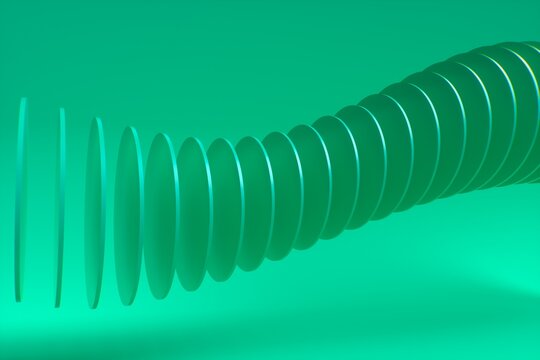 Abstract Green Coin Shapes in Wavy Formation