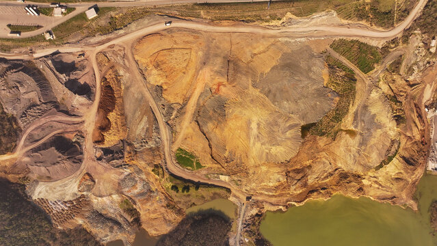 Aerial View of an Open Pit Quarry Highlighting Mining Patterns