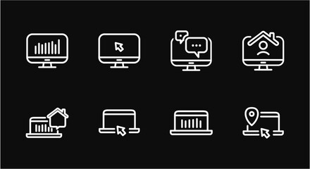 Remote Work Line Icons . Freelancer Work from Home, Video Call, Online Meeting, Teleconference Vector Set